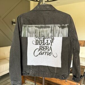 Black Denim Jacket with Fringe and Graphic Print